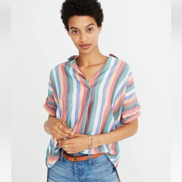 Madewell Courier Button-Back Shirt Striped Size XS - Picture 1 of 6